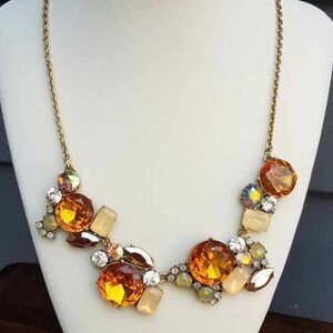J Crew Amber Colored Rhinestone Crystal Statement Necklace